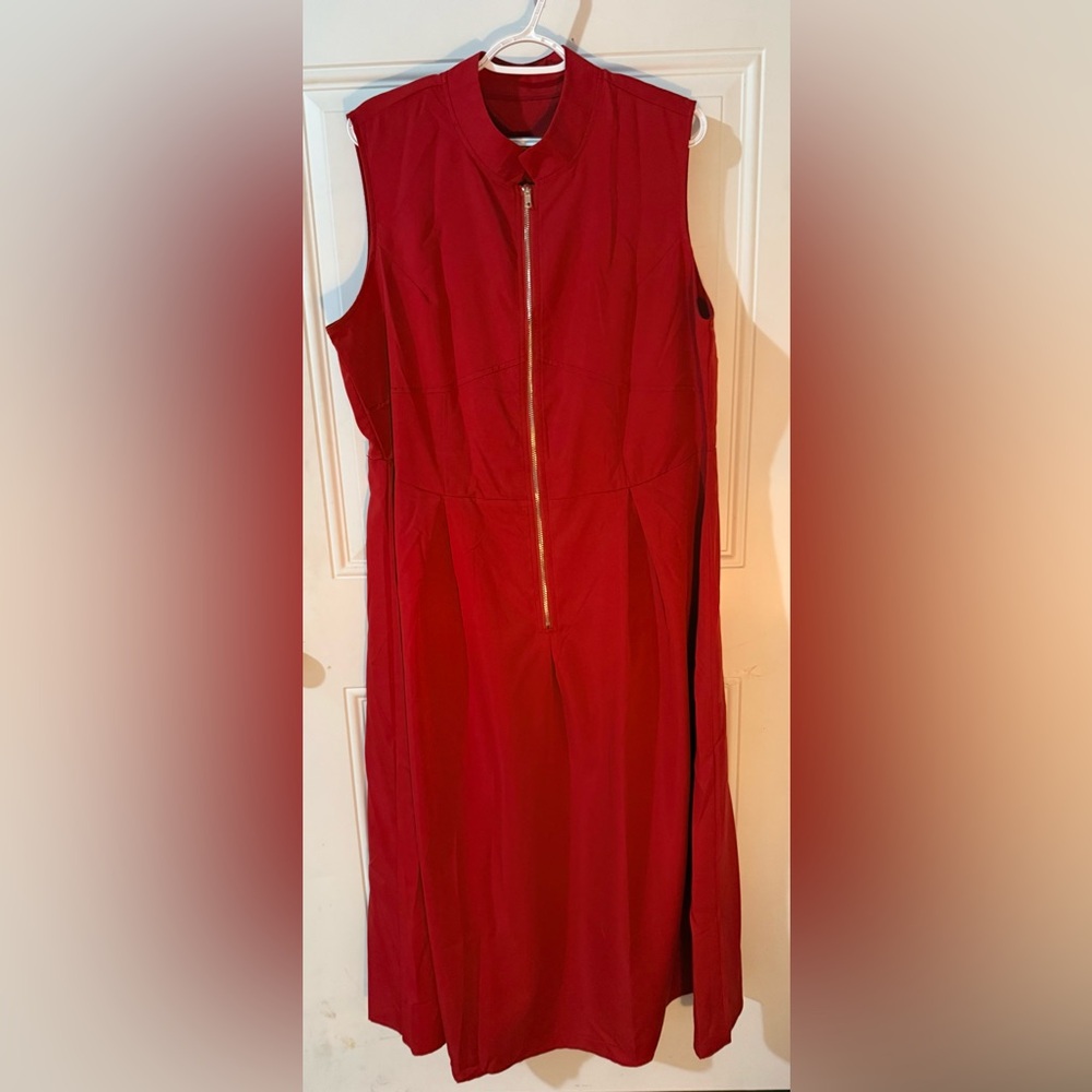 Women's Red Zip-Front Sleeveless Dress